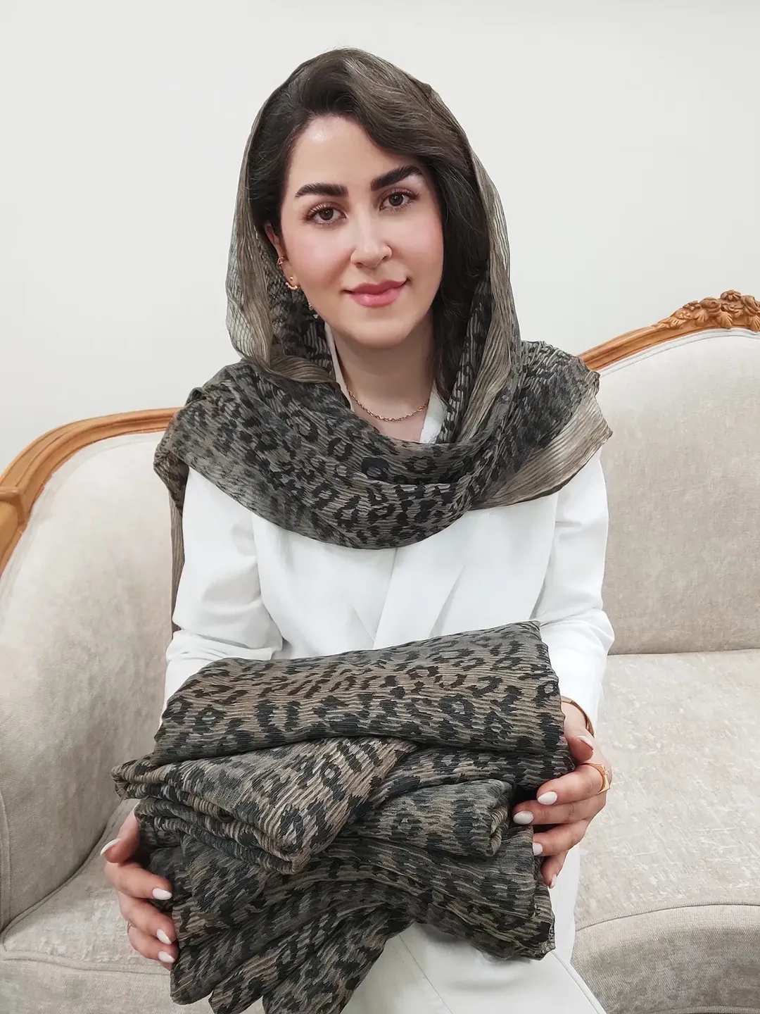 شال نخ حریر میله ای پلنگی